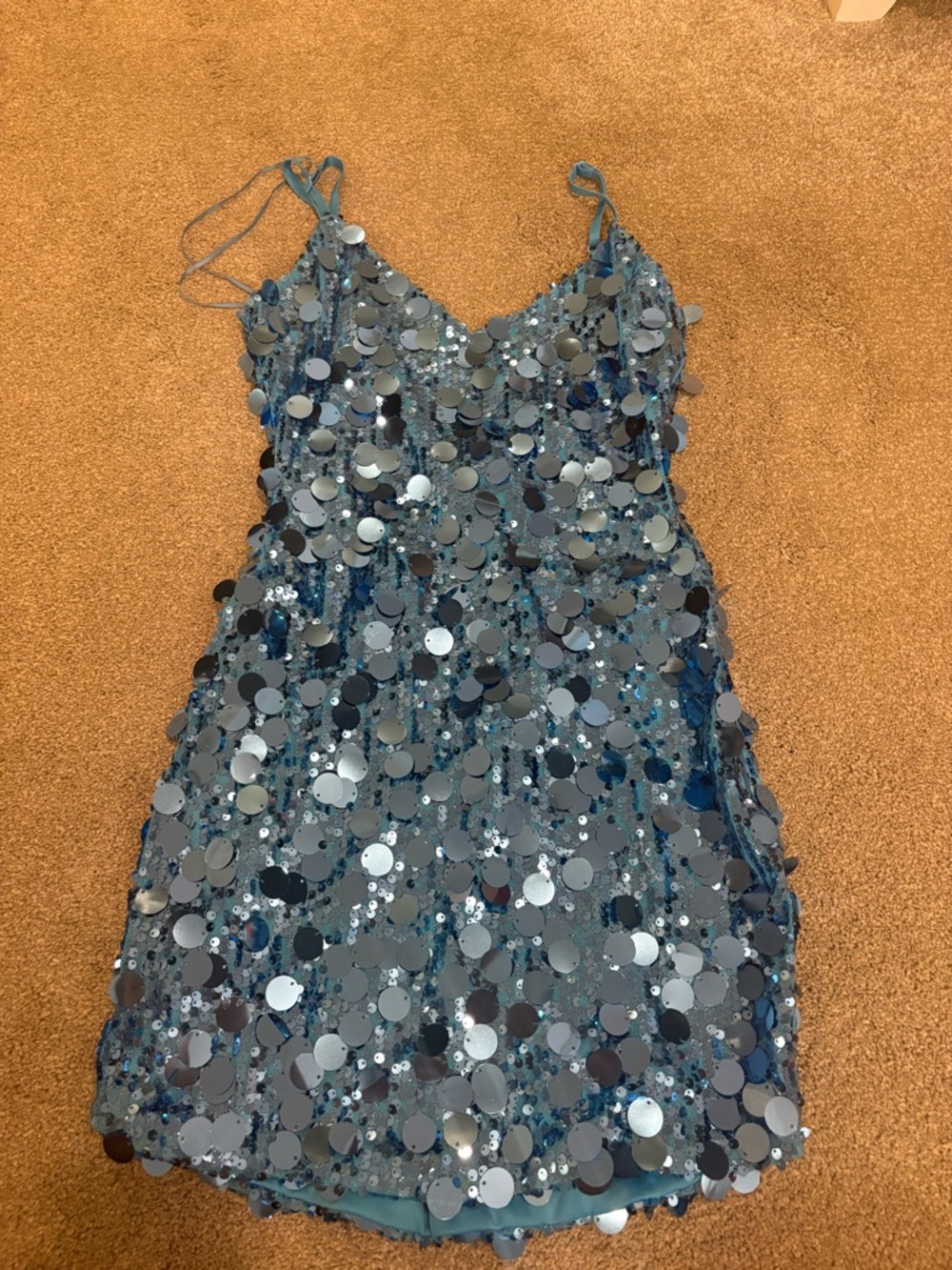 American Threads Blue Sequin Spaghetti Strap Slip Dress